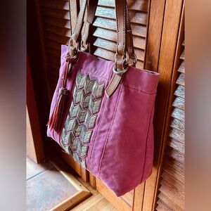 Fossil Jesse canvas and leather beaded tote